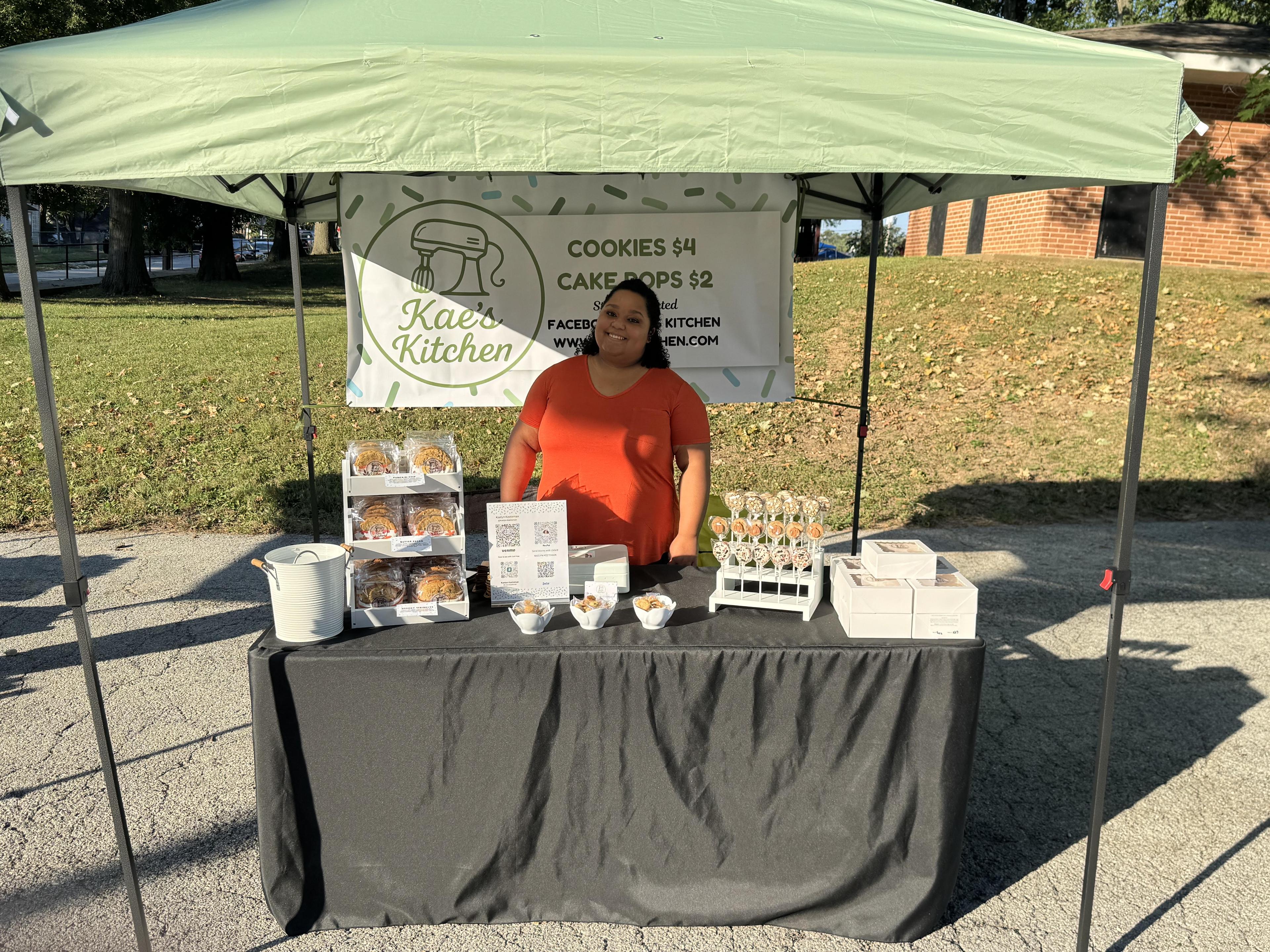 Kae baking in the kitchen, mixing batter